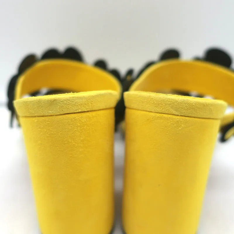 Christian Louboutin Tres Pansy Slide Sandals Yellow Suede Size 37 Open Toe Heels