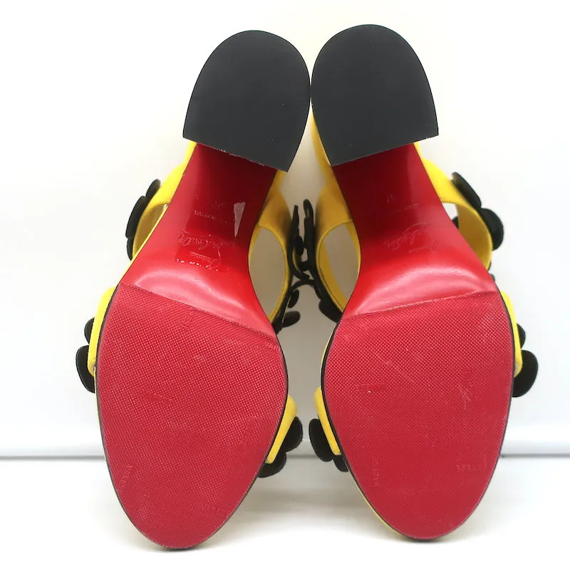 Christian Louboutin Tres Pansy Slide Sandals Yellow Suede Size 37 Open Toe Heels