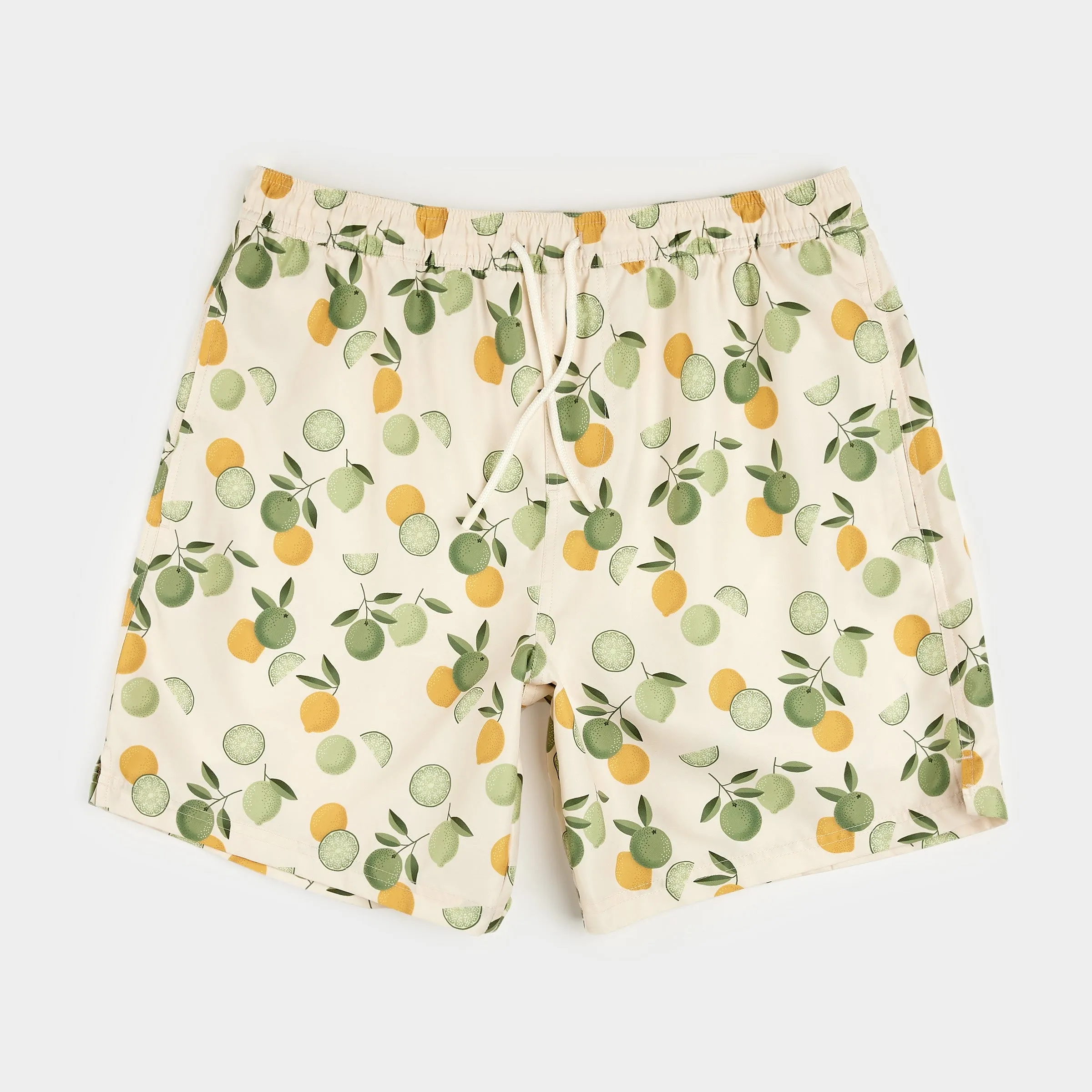 Citrus Print on Antique White Men's Swim Trunks
