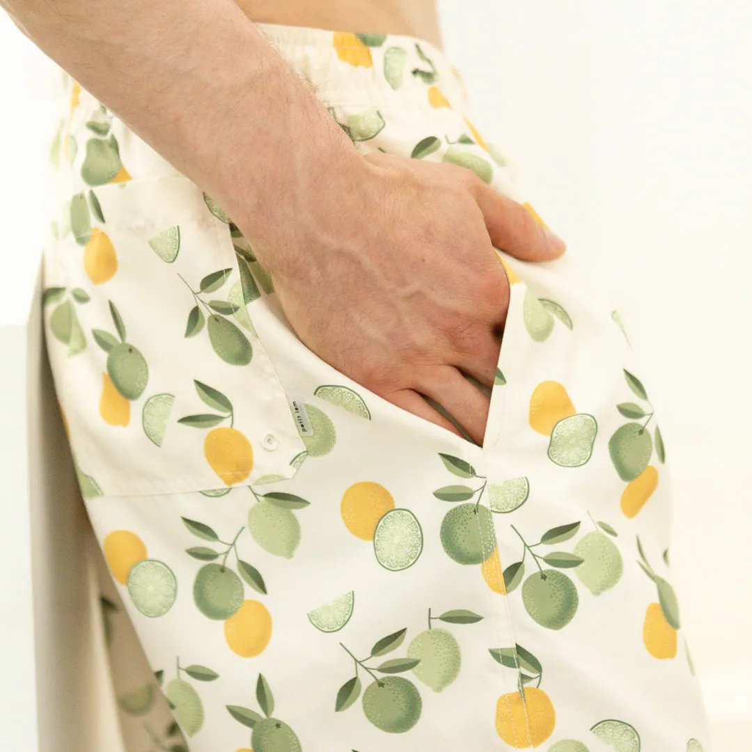 Citrus Print on Antique White Men's Swim Trunks