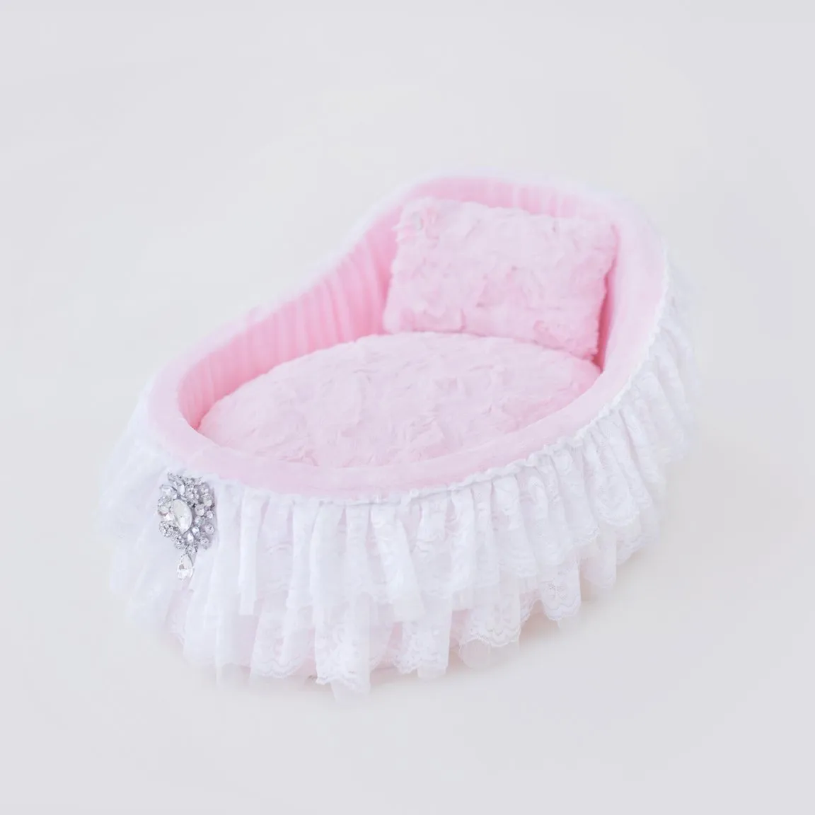 Crib Collection Dog Bed Baby Doll Pink, Sterling Grey, Vintage, and White
