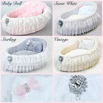 Crib Collection Dog Bed Baby Doll Pink, Sterling Grey, Vintage, and White