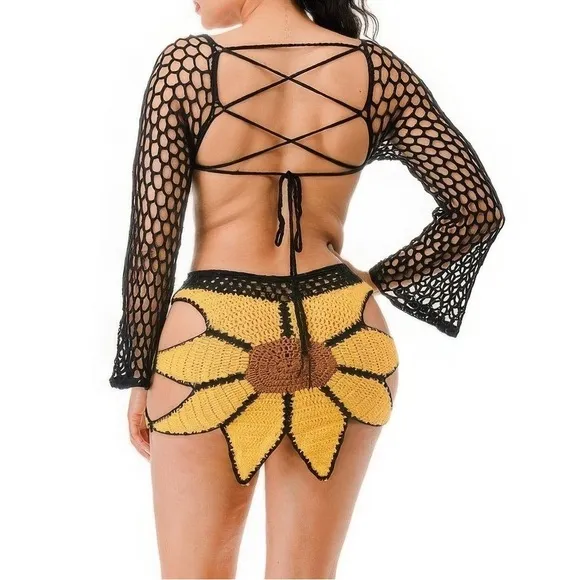 Crochet Skirt Set Sunflower