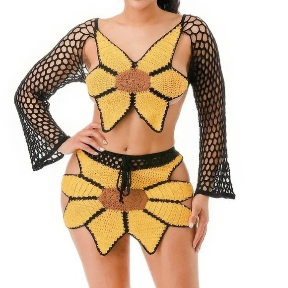 Crochet Skirt Set Sunflower