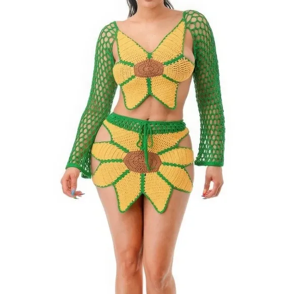 Crochet Skirt Set Sunflower