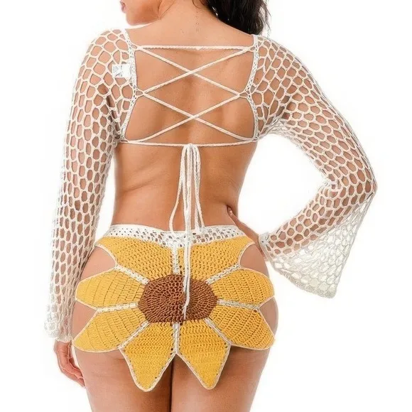 Crochet Skirt Set Sunflower