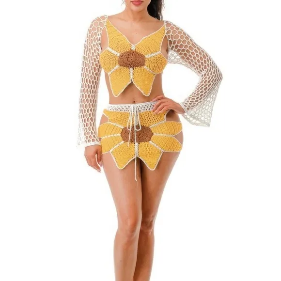 Crochet Skirt Set Sunflower