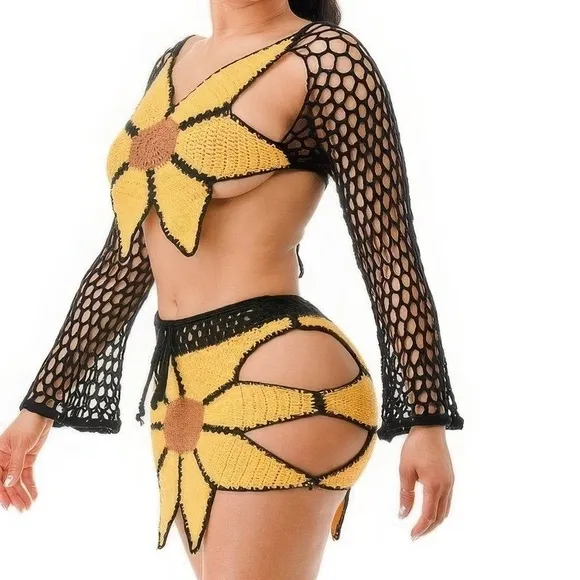 Crochet Skirt Set Sunflower