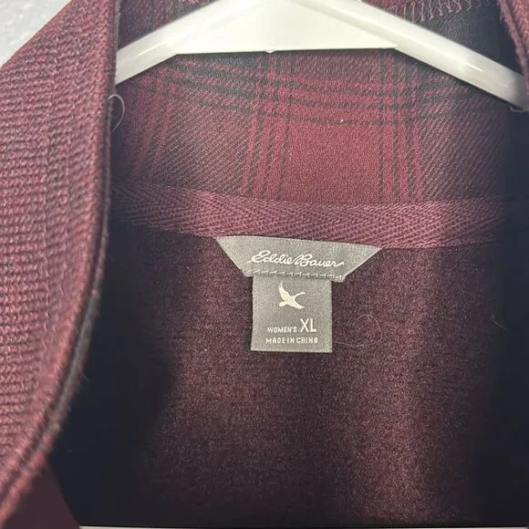 Eddie Bauer Full Zip Maroon Quilted Stitching Detail Jacket Size XL