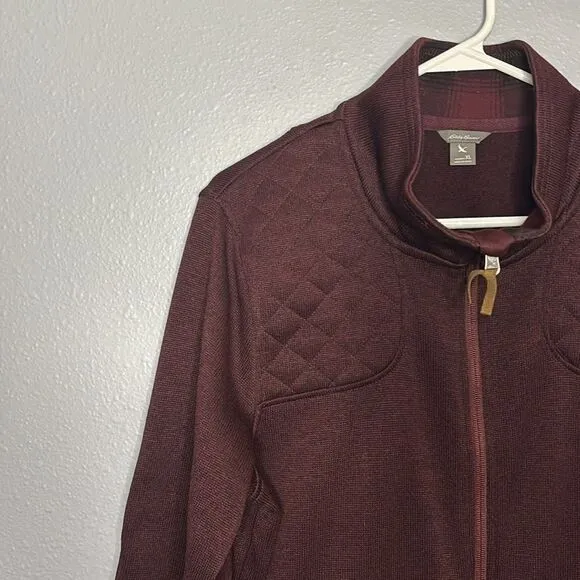 Eddie Bauer Full Zip Maroon Quilted Stitching Detail Jacket Size XL