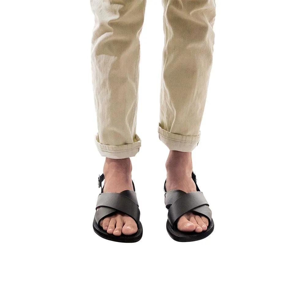 Elan Buckle - Leather Thick Strap Sandal | Black