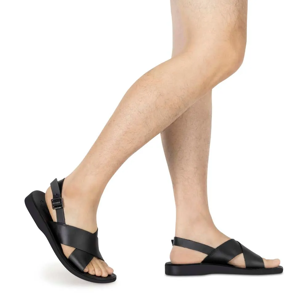 Elan Buckle - Leather Thick Strap Sandal | Black