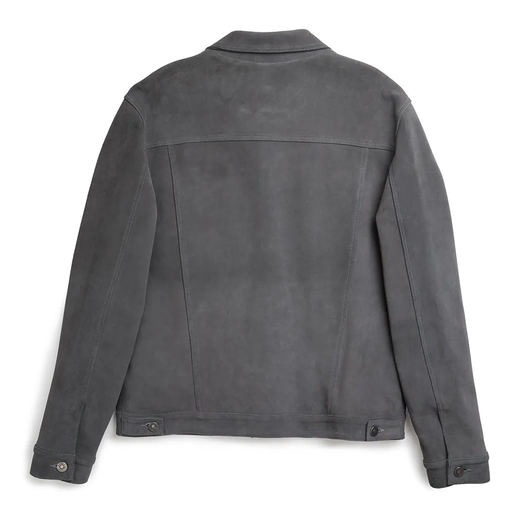 ELBERT BUTTON UP SUEDE JACKET - GRAY