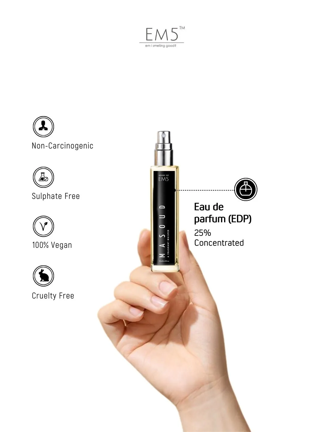 EM5™ Masoud Unisex Perfume EDP Spray for Men & Women | Rose Oud Warm Spicy Fragrance | Luxury Gift for Him / Her | Sizes Available: 50 ml Spray / 15 ml Spray