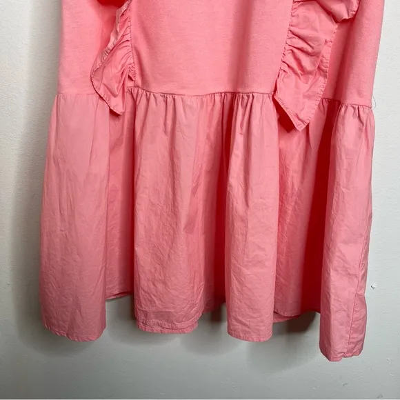 English Factory Pink Puff Sleeve Ruffle Detail Short Sleeve  Mini Dress Size L