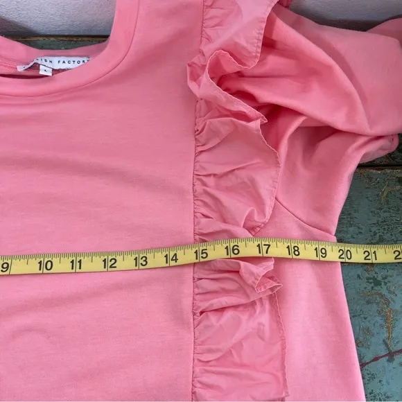 English Factory Pink Puff Sleeve Ruffle Detail Short Sleeve  Mini Dress Size L
