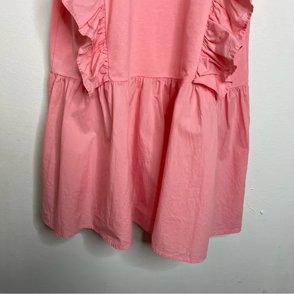 English Factory Pink Puff Sleeve Ruffle Detail Short Sleeve  Mini Dress Size L