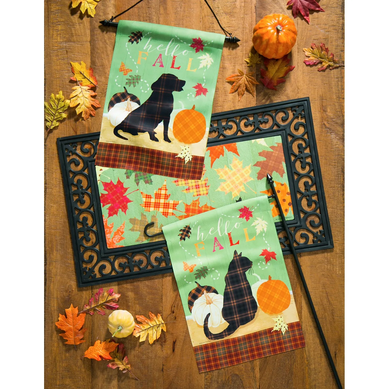 Fall Farmstead Cozy Kitty Garden Suede Flag,14s8825