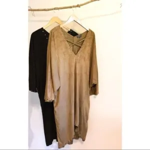 FAUX Suede Dress w Metallic Studded Trim