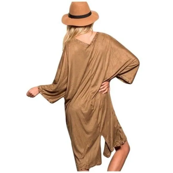FAUX Suede Dress w Metallic Studded Trim