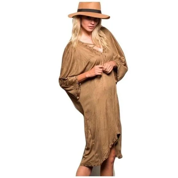FAUX Suede Dress w Metallic Studded Trim
