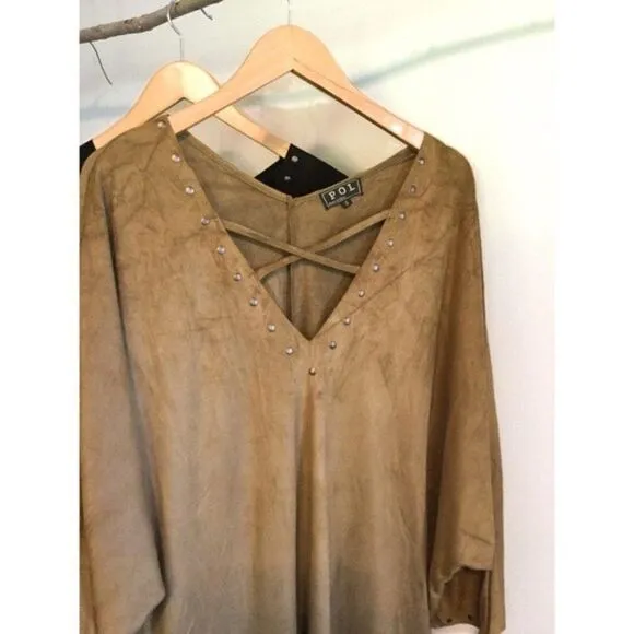 FAUX Suede Dress w Metallic Studded Trim
