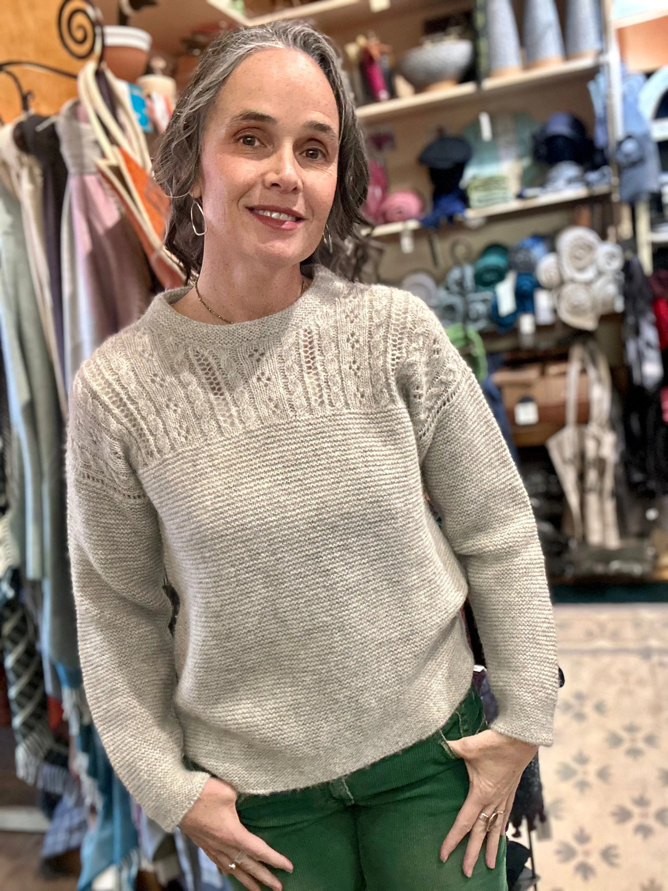 Fisherman Out of Ireland Ladies Baby Alpaca Eyelet Stitch Crew