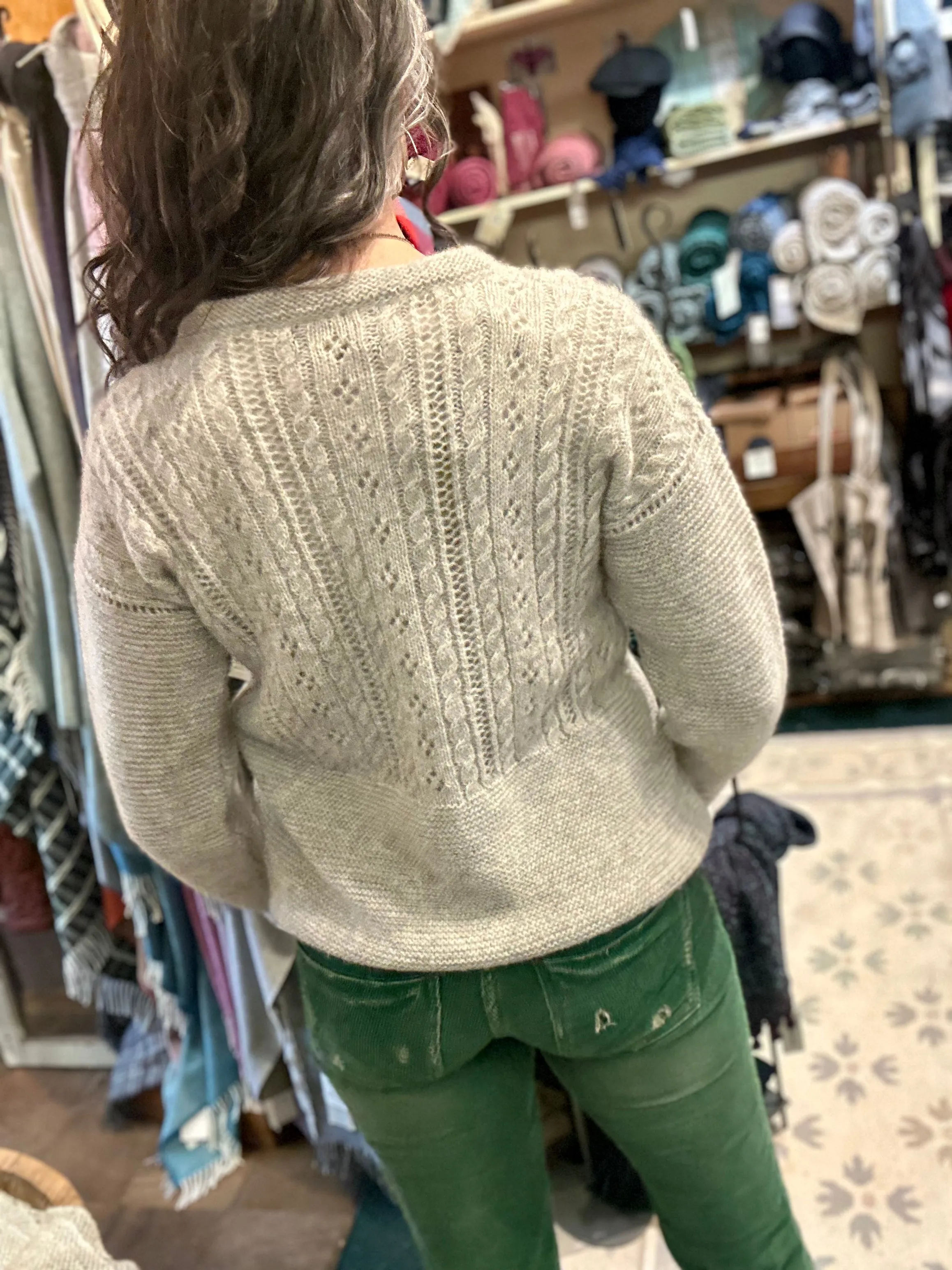 Fisherman Out of Ireland Ladies Baby Alpaca Eyelet Stitch Crew