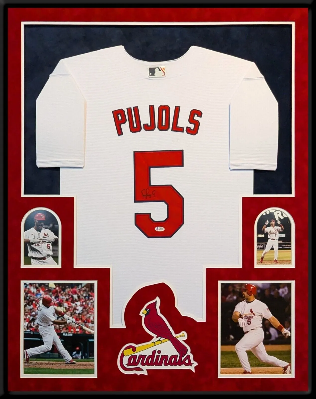 FRAMED IN SUEDE ST LOUIS CARDINALS ALBERT PUJOLS AUTOGRAPHED JERSEY BECKETT HOLO