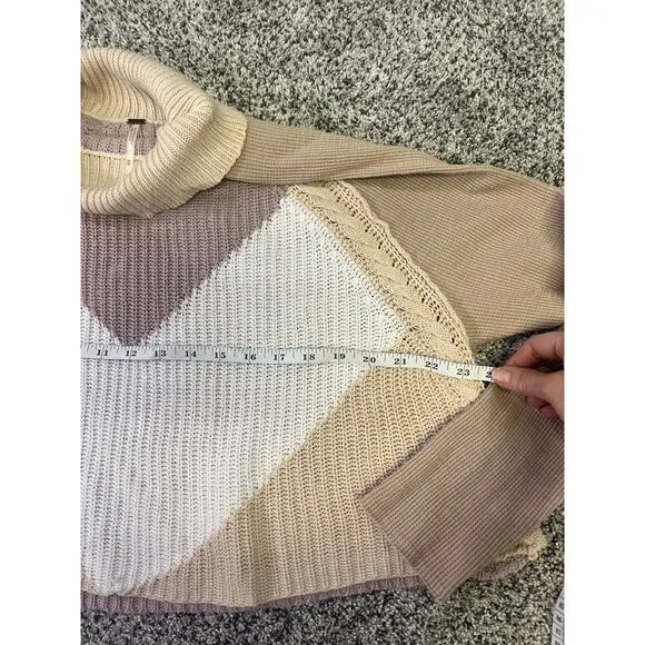 Free People Colorblock Knit Turtleneck Sweater, Women’s Medium Cropped Beige