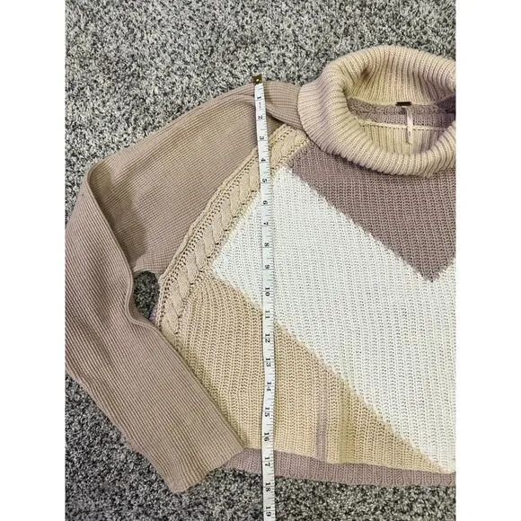 Free People Colorblock Knit Turtleneck Sweater, Women’s Medium Cropped Beige