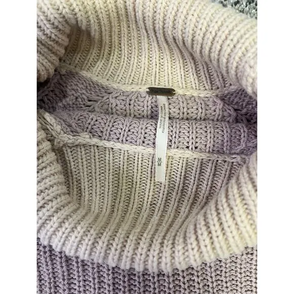 Free People Colorblock Knit Turtleneck Sweater, Women’s Medium Cropped Beige