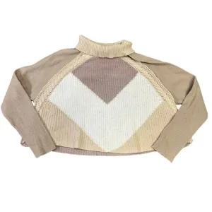Free People Colorblock Knit Turtleneck Sweater, Women’s Medium Cropped Beige