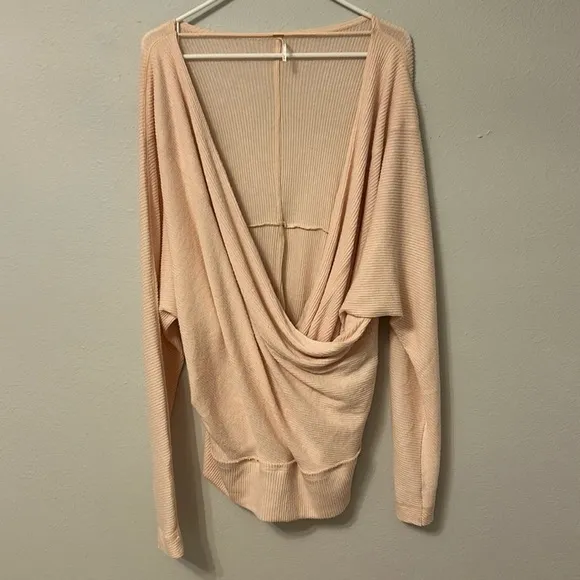 Free People Cozy With You Surplice Pullover sweater. Oversized, pink, size Med.