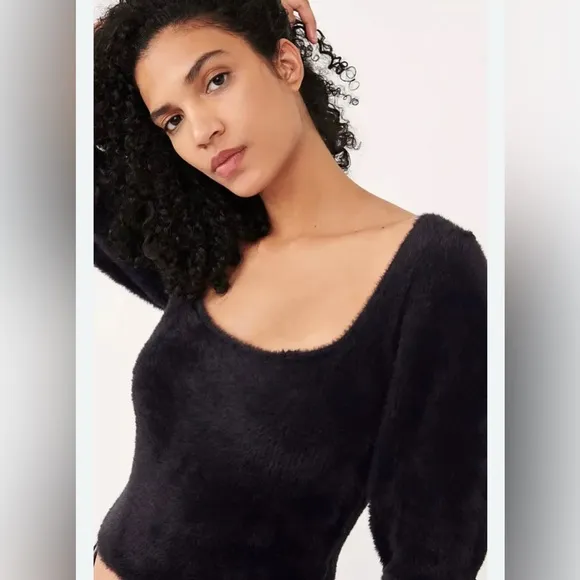 Free Prople Med. Moonbeam 3/4 sleeve puff pullover Women's Black Sweater