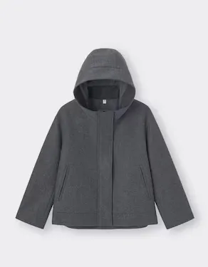 GU Cozy Melton Short Hoodie Coat