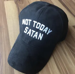 Hats { Not today satan } Embroidered distressed caps. Trucker. Unisex. Ultra suede. 9 colors!