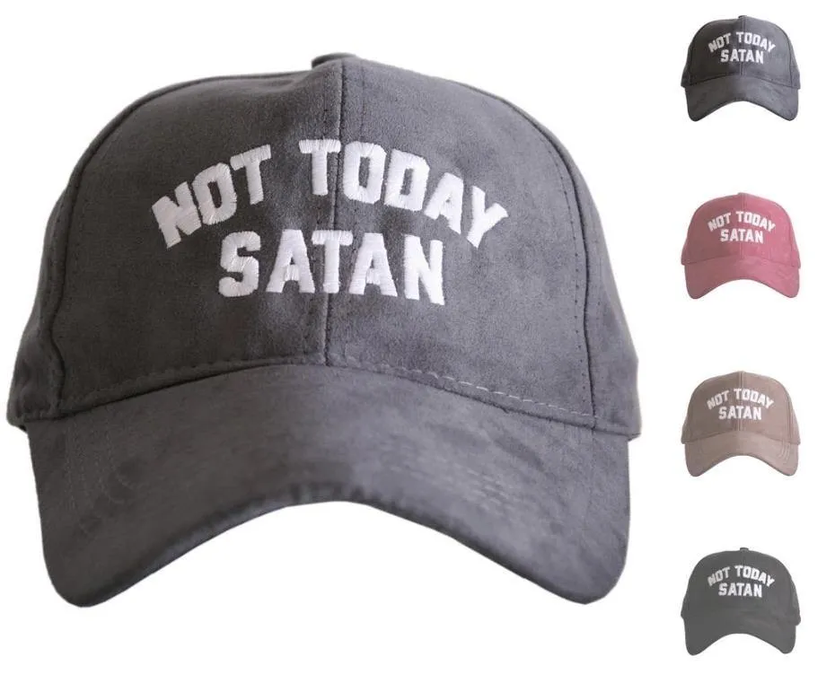 Hats { Not today satan } Embroidered distressed caps. Trucker. Unisex. Ultra suede. 9 colors!
