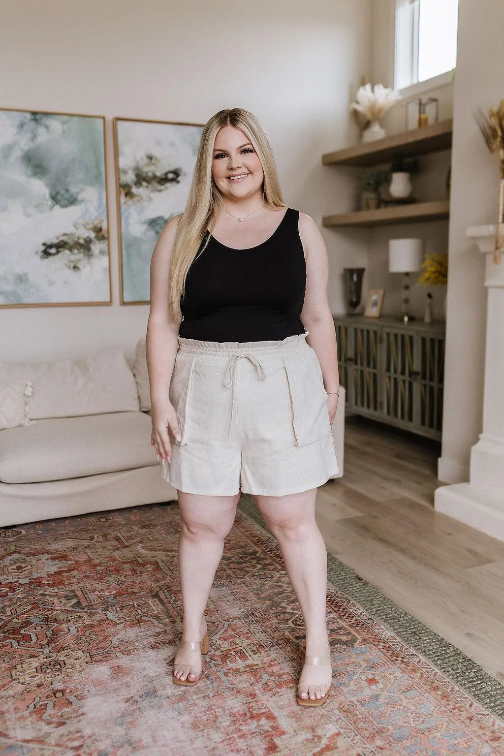 Hazel Blues® |  Sitting, Waiting, Wishing Linen Blend Shorts in Oatmeal
