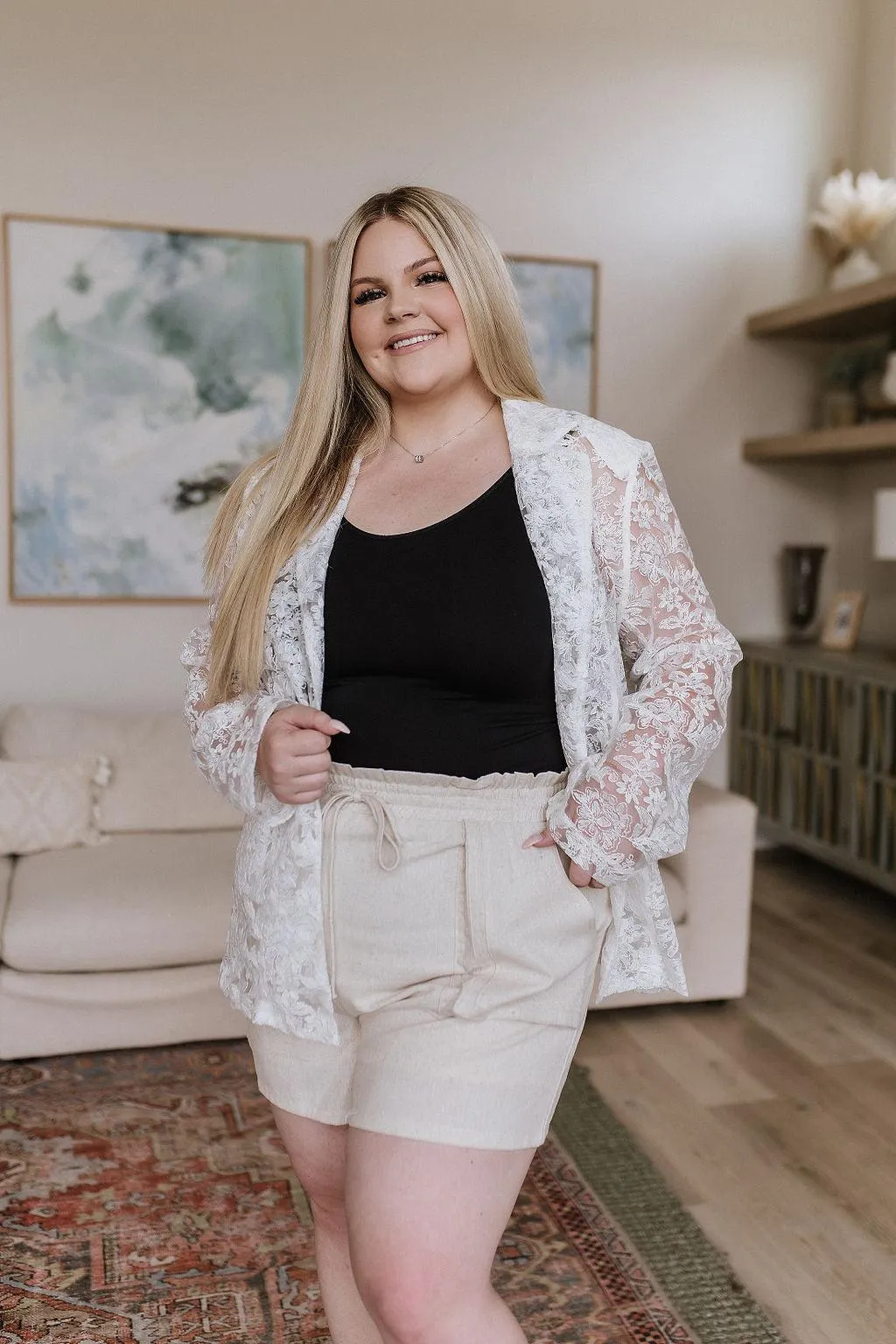 Hazel Blues® |  Sitting, Waiting, Wishing Linen Blend Shorts in Oatmeal
