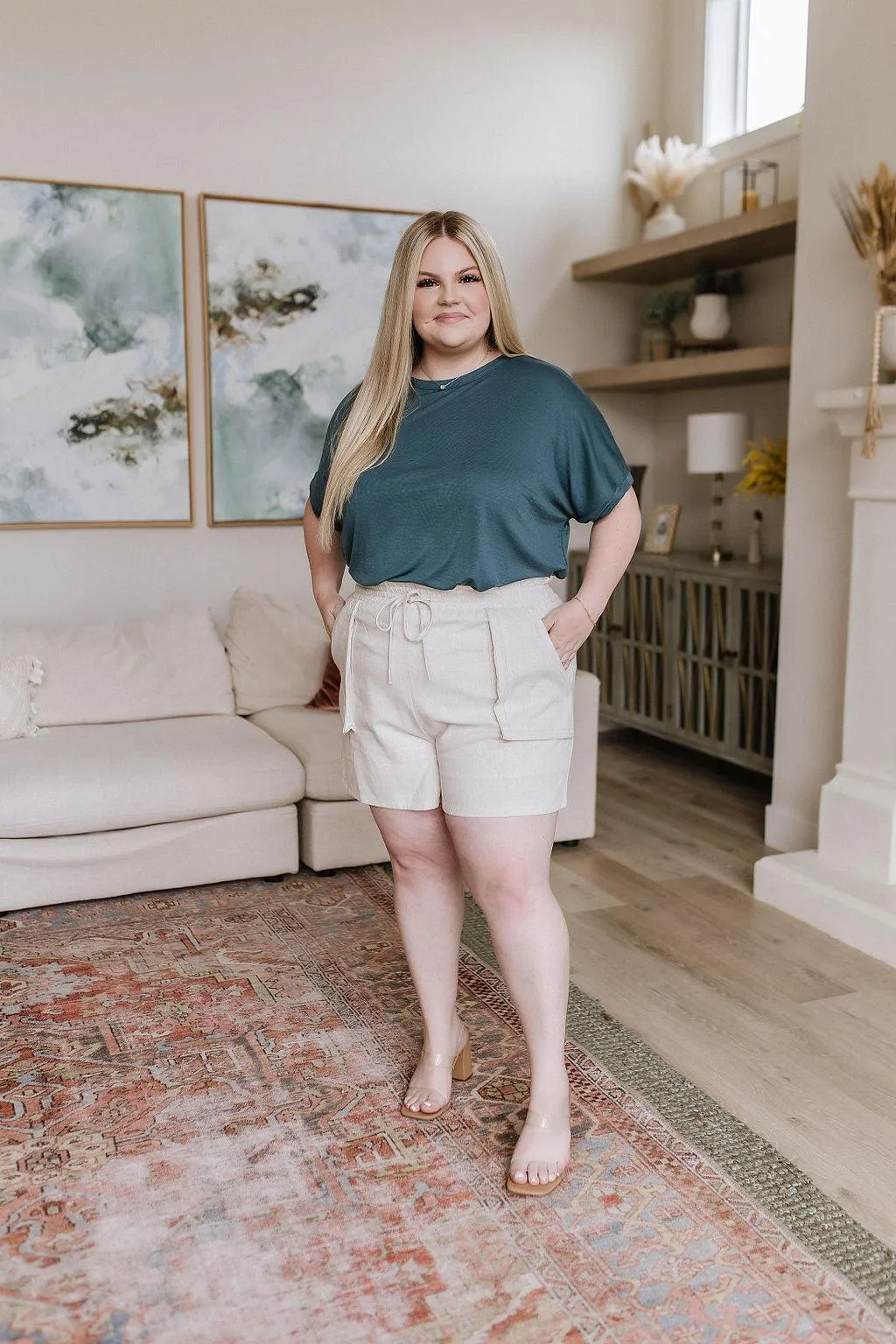 Hazel Blues® |  Sitting, Waiting, Wishing Linen Blend Shorts in Oatmeal