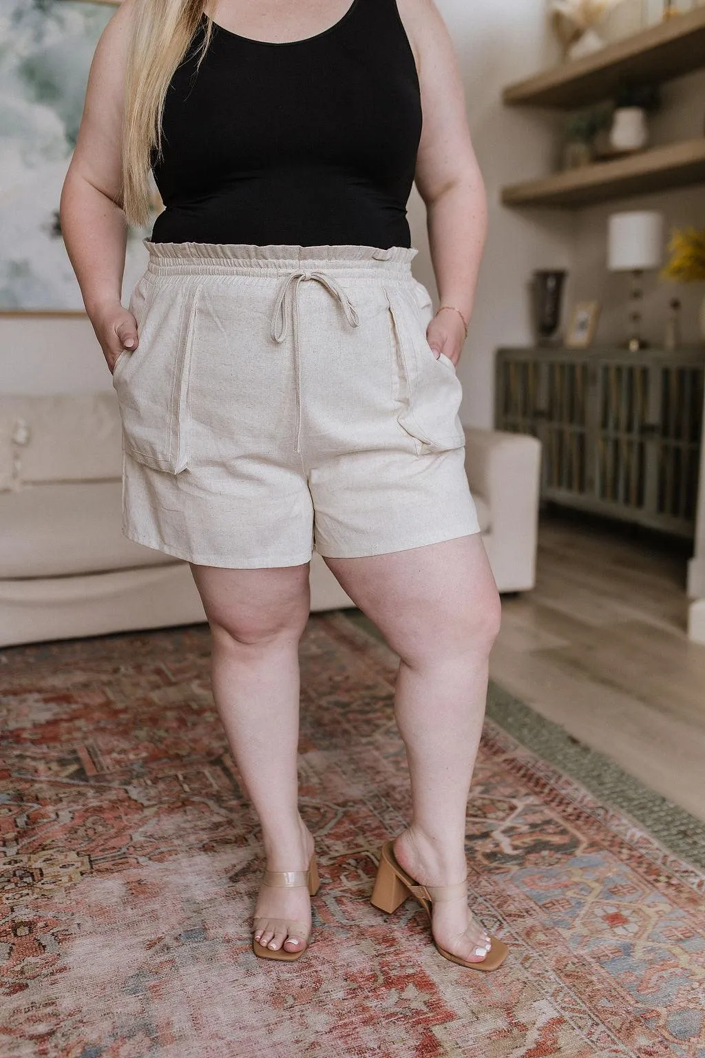 Hazel Blues® |  Sitting, Waiting, Wishing Linen Blend Shorts in Oatmeal