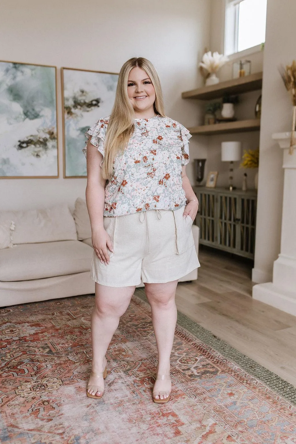 Hazel Blues® |  Sitting, Waiting, Wishing Linen Blend Shorts in Oatmeal