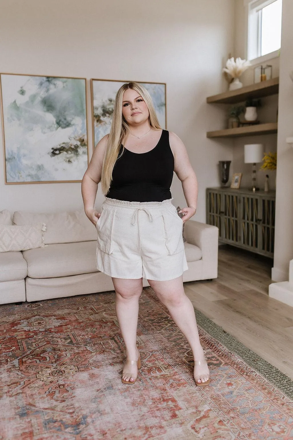 Hazel Blues® |  Sitting, Waiting, Wishing Linen Blend Shorts in Oatmeal