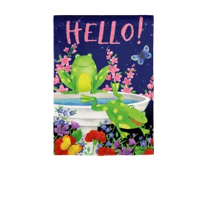 Hello Frog Friends Garden Textured Suede Flag,14es9762