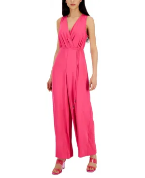Inc International Concepts Surplice-Neck Tie-Waist Jumpsuit Electric Pink 4