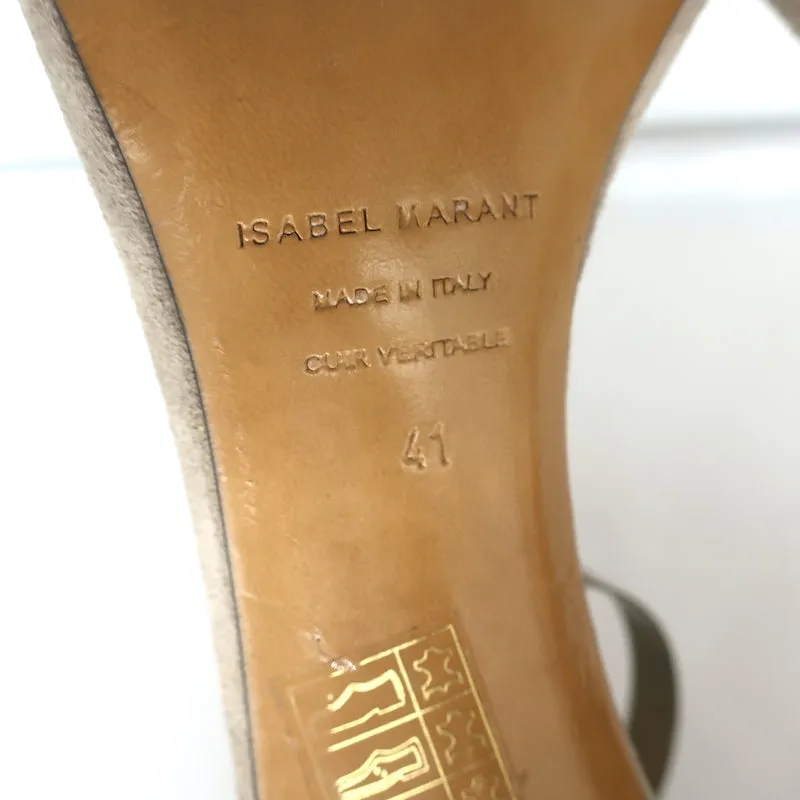 Isabel Marant Adele Metal Strap Sandals Taupe Suede & Brown Leather Size 41