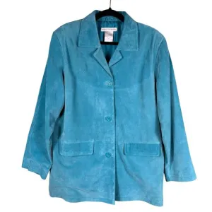 Jessica Holbrook Womens Size Large Blue Leather Suede Lined Career Blazer Jacket