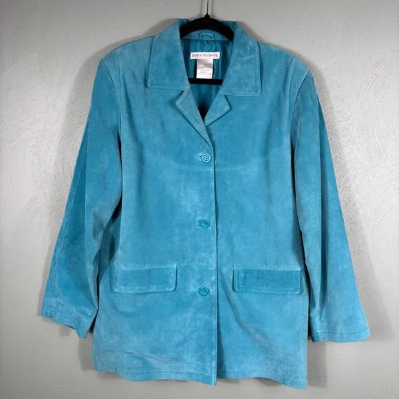 Jessica Holbrook Womens Size Large Blue Leather Suede Lined Career Blazer Jacket