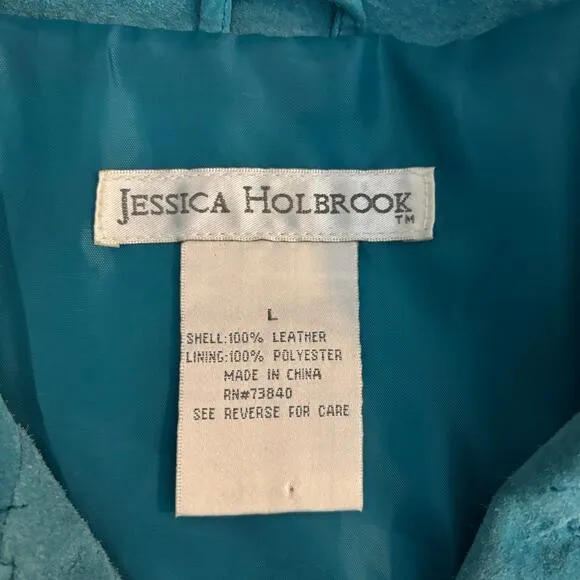 Jessica Holbrook Womens Size Large Blue Leather Suede Lined Career Blazer Jacket